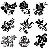 Set of black flower design elements