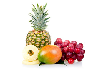 Wall Mural - Pineapple, mango and grapes isolated