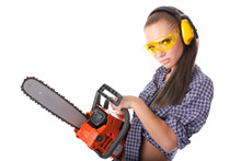 Young Woman With A Chainsaw
