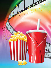 Wall Mural - Popcorn and Soda on Abstract Liquid Wave Background