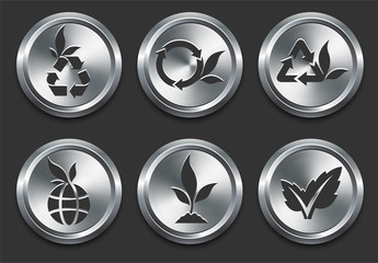 Wall Mural - Environmental Icons on Metal Internet Button