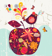 Cute Apple And Bird