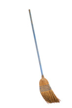 Old Straw Broom Ready To Sweep Isolated On White Background