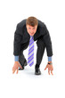 © ASDF - Businessman on starting line isolated over white background.