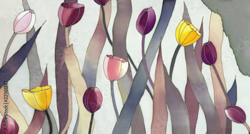 Plakat na zamówienie Image of my artwork with a tulips on grey background