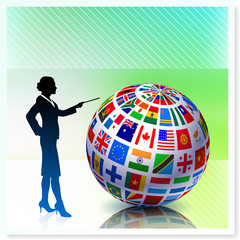 Wall Mural - Businesswoman with Flag Globe on Vector Background