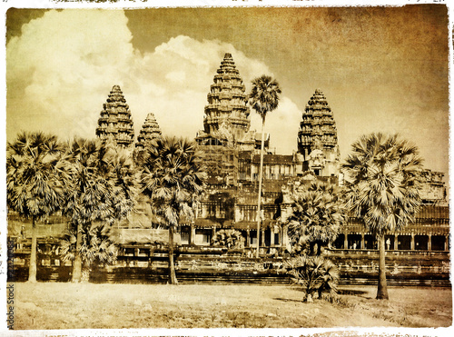 Plakat na zamówienie ancient Angkor wat - picture in retro style