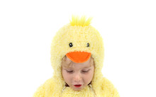 Boy In A Chicken Costume Looks Down