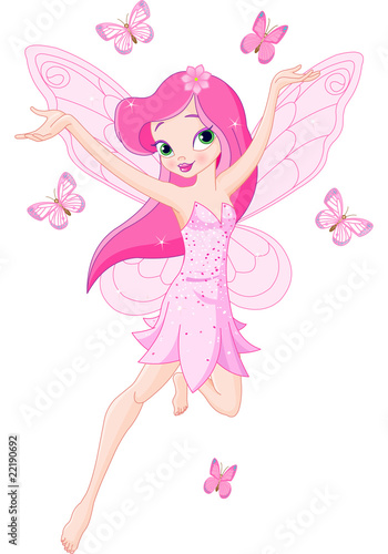 Fototapeta na wymiar Cute pink spring fairy