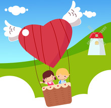 Boy And Girl Riding Hot Air Balloon