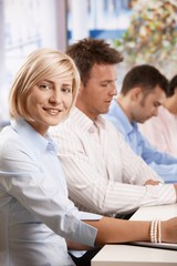 Canvas Print - Happy businesswoman in business meeting