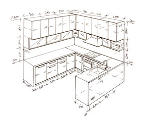 Modern interior design freehand drawing isolated on white.