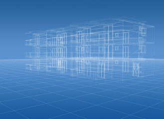 architectural blueprint over building