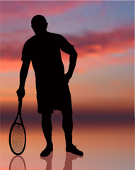 Poster - Tennis Player on Sunset Background