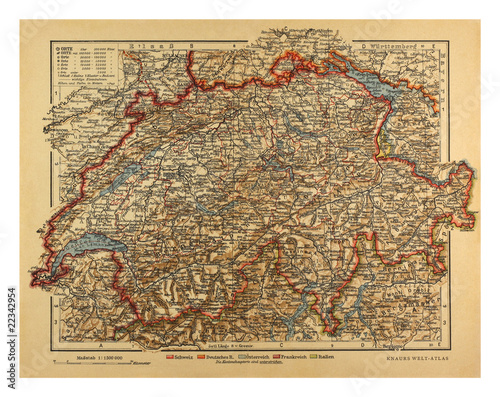 Obraz na płótnie canvas Vintage szwajcaria mapa z 1900