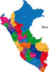 Canvas Print - Map of the Republic of Peru with the regions