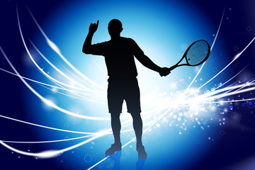 Wall Mural - Tennis Player on Abstract Modern Light Background