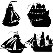 Set Of Four Ship Silhouettes