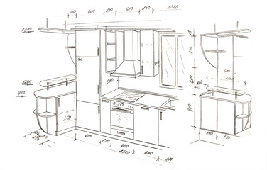 Modern interior design freehand drawing isolated on white.