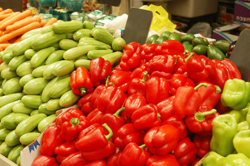 Wall Mural - close up of vegetables on market stand