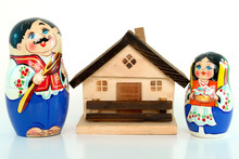 Russian Nested Dolls And Wooden House