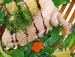 chicken, vegetables & ginger soy sauce in bamboo steamer
