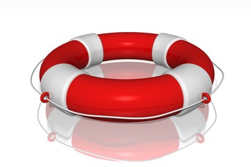 Red life buoy with rope isolated
