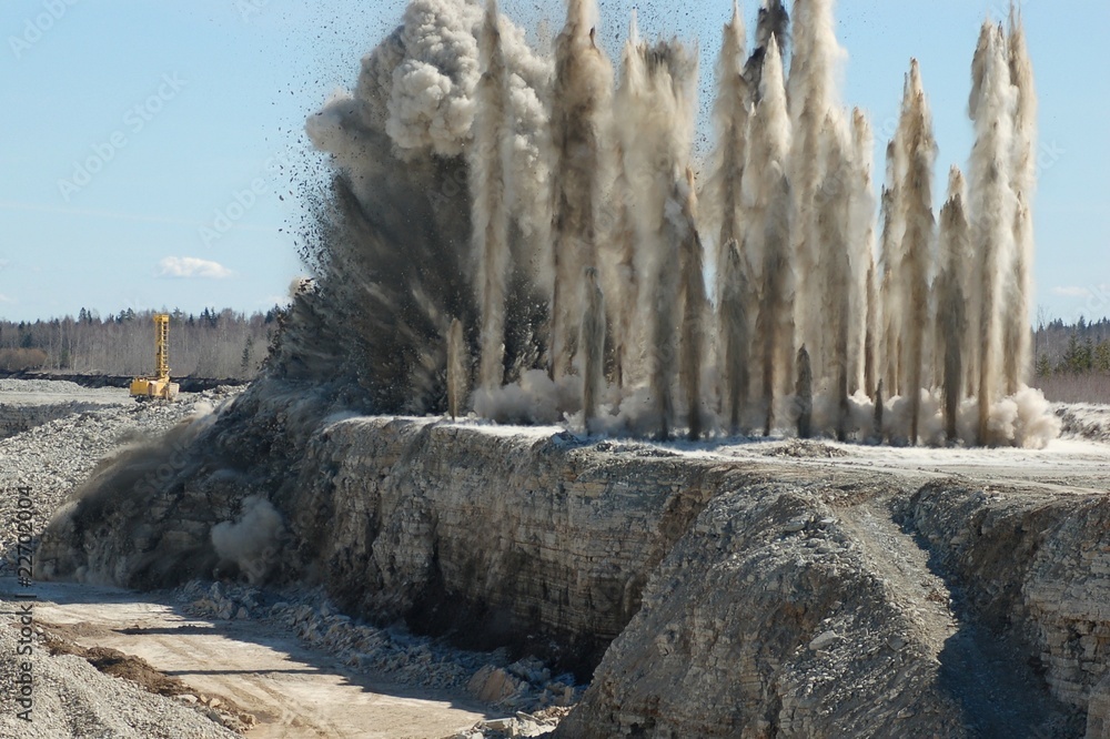 Blast in open cast mining quarry Stock Photo | Adobe Stock