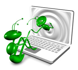 Formica al Computer Chat-Technological Ant-cartoon 3d