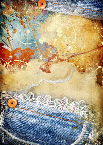 grungy torn paper-denim background