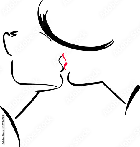 Fototapeta na wymiar Contour vector illustration kissing men and women