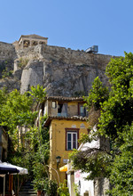 Plaka Area And The Acropolis Of Athens At Greece