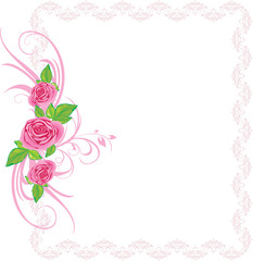 Wall Mural - Pink roses with ornament in the decorative frame. Vector