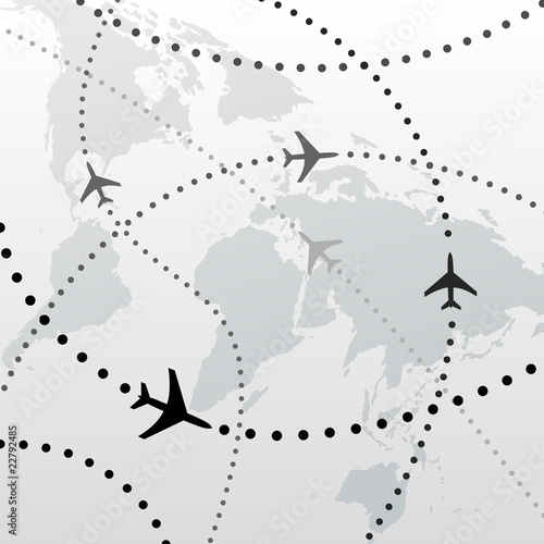 Fototapeta na wymiar World airplane flight travel plans connections