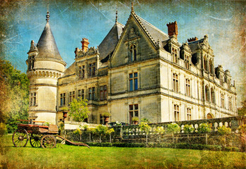 Wall Mural - castles of France - vintage painted series