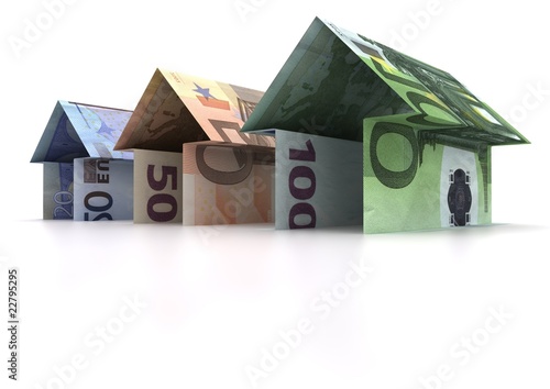 Three Origami House Of Euro Isolated On White Background