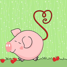 Cute Pig In Strawberry Field
