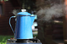 Steaming Vintage Coffee Pot