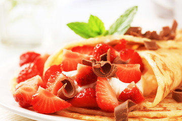 Canvas Print - Crepes with curd cheese and strawberries