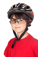 Canvas Print - Funny child with glasses and a bicycle helmet