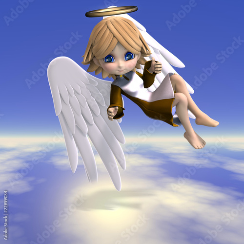 Fototeppich - cute cartoon angel with wings and halo. 3D rendering with clippi (von Ralf Kraft)