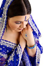 Indian Woman With A Beautiful Blue Sari