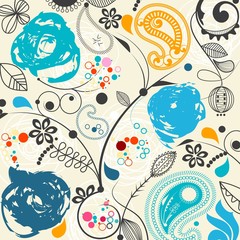 Wall Mural - Floral seamless pattern with paisley