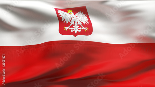 Board z aluminiowym obramowaniem Pognieciona flaga Polski satyna na wietrze ze szwami i zmarszczkami