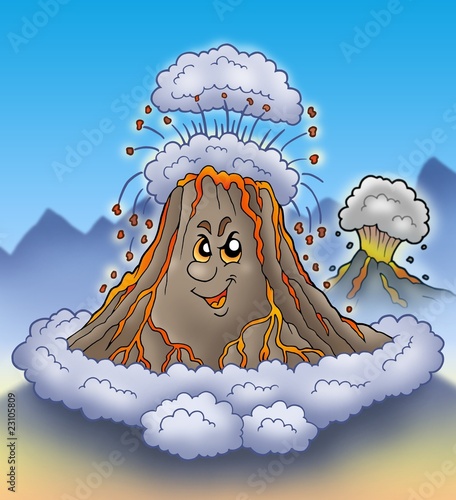 Foto-Plissee - Erupting cartoon volcano (von Klara Viskova)