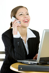 Wall Mural - telephoning businesswoman with a laptop