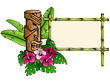 Colorful, detailed hawaiian banner with tiki statue