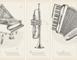 retro banners- music theme - piano, trumpet, accordion