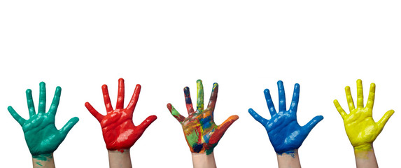 color painted child hand art craft