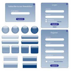 Various blue web forms and buttons.
